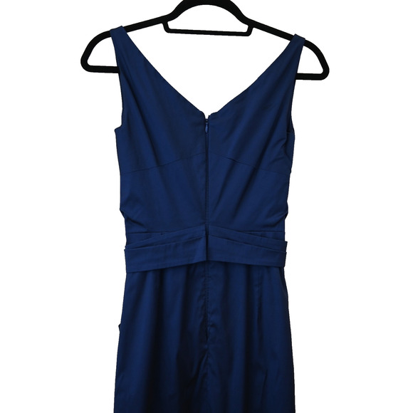 Talbot Runhof Maxi Dress Size 4 Blue Satin V-Neck Sleeveless Formal Evening Gown - Picture 4 of 10